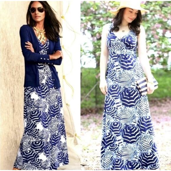 Lilly Pulitzer Dresses & Skirts - Lilly Pulitzer Sloan Maxi Dress Oh Cabana Boy Navy White Umbrella Size Medium